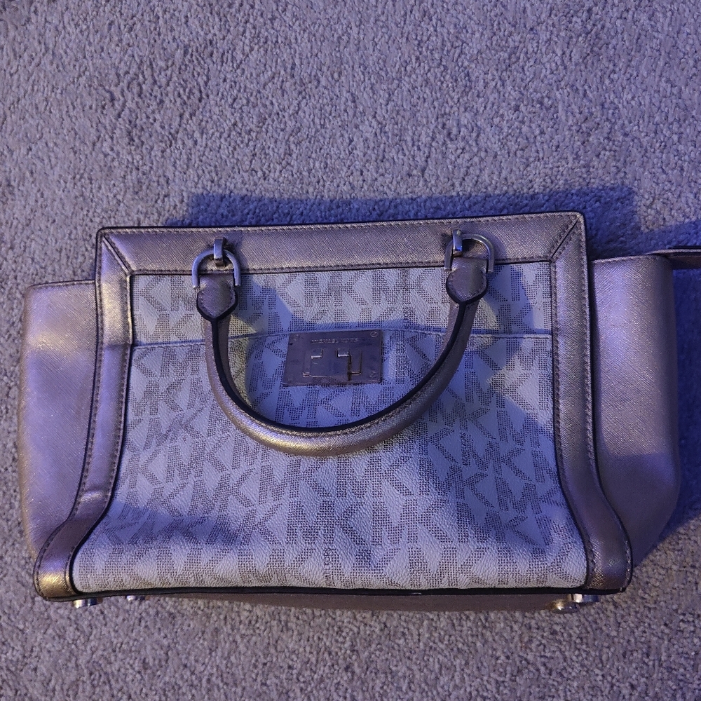 Michael Kors Gray MK Logo Satchel with Dark Trim